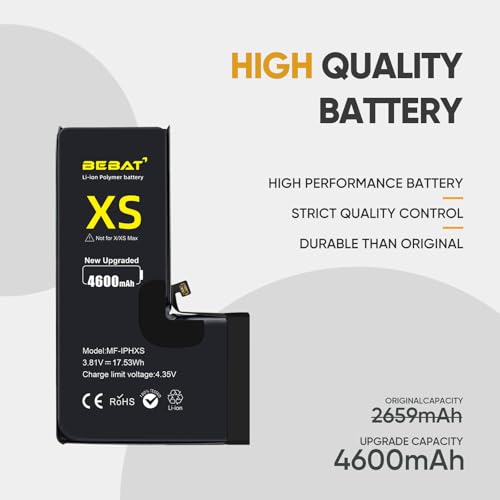 Image of Replacement for iPhone Xs Battery, 4600mAh High Capacity Li-ion Polymer Replacement Battery for Model A1920, A2097, A2098, A2100 with Professional Repair Tool Kits