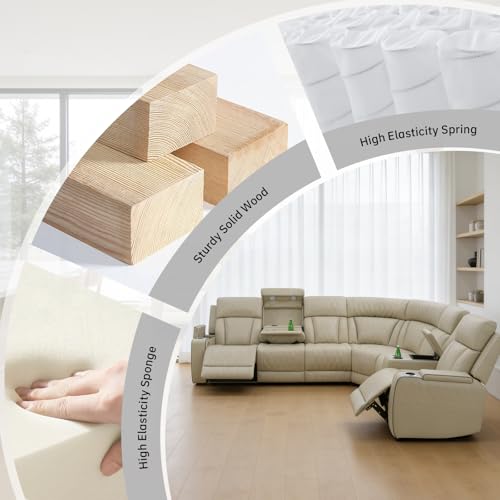 Image of Power Reclining Sectional Sofa for Living Room - Reclining Couch with Console, Cup Holders, USB Ports and LED Lights, L-Shaped Home Theater Seating Set