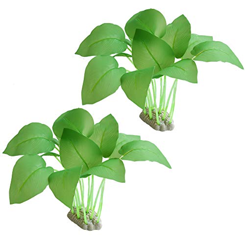 Artificial Fish Tank Plants, Plastic Aquarium Plants, 2 Pack, 7 inches High, Realistic & Non-Toxic & Safe for All Fishes (Dark Green)