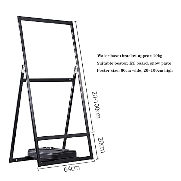 Draagbaar A-frame, heavy-duty A-frame stoepbord 24 x 36 inch, in hoogte verstelbaar 20-100 cm sandwichbordborden metalen buitenbord zwart