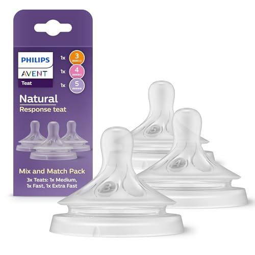 Philips Avent pack de tetinas Natural Response Mezcle y combine, 3 tetinas Natural Response con distintos niveles de flujo (medio [F 3], rápido [F 4] y extrarrápido [F5]), pack de 3, SCY960/03