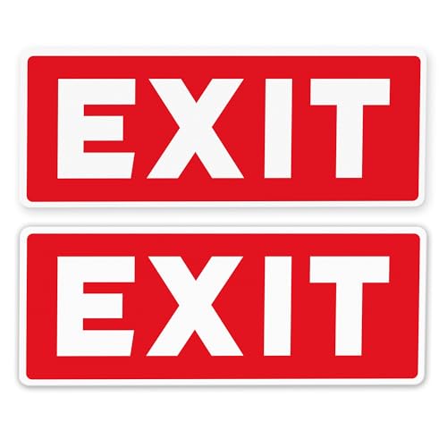 Exit Sign Stickers Red 2 Pack 10x4 Inch Vinyl Laminated for UV Weather & Fade Resistance Indoor & Outdoor for Business School Office