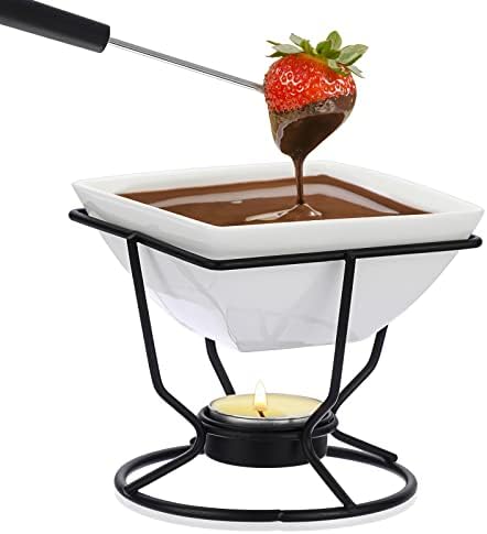 Schokoladenfondue Set Keramik - 200ml Fondue-Topf Mit Gabeln & Teelicht