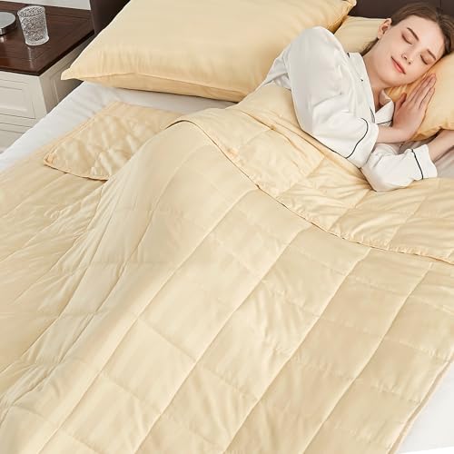 Image of Weighted Blanket Queen Size (60 inchx80 inch 12lbs),Ultra Soft and Cozy Cooling Weighted Blanket Queen Size for Adult,Heavy Blanket with Machine Washable Soft Blanket, Beige