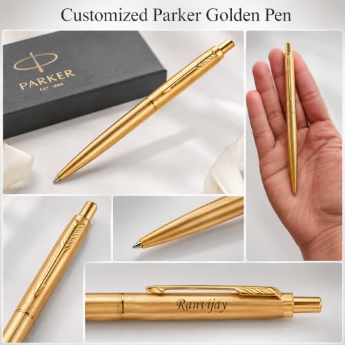 Image of SAVRI Personalized Gifts Customized Brown Diary with Name & Parker Golden Pen Gift Set | Premium Diary & Gold Trim Pen Set Corporate Gift for Employees, Managers, Clients, Birthday