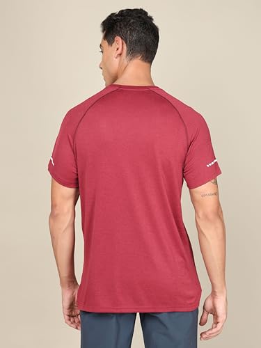 Image of TECHNOSPORT Men's Melange Slim Fit Round Neck T-Shirt Double Cool Raglan Sleeve Slip On Polyester for Gym Running Workout UPF50+ Anti Odour