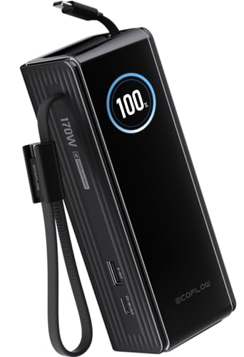 EF ECOFLOW Rapid Power Bank, 25,000mAh, 100W Built-in and Retractable Cables, 170W Portable Charger with Triple 100W USB-C Port, Compatible with iPhone 17/16/15/14, Samsung, Laptop and More, Black