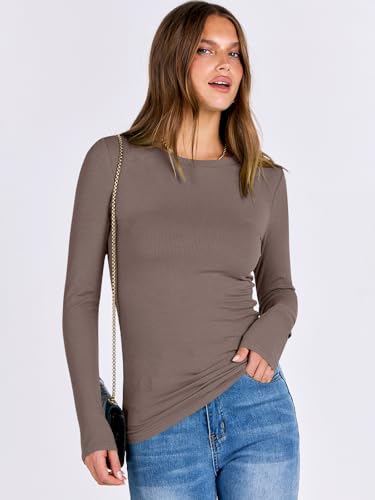 Image of ANRABESS Women Long Sleeve Shirts Rib Knit Slim Fit Tops Basic Tee Spring Outfits Casual T-Shirt Underscrubs Layer Clothes