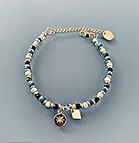 pulseras de oro 24k para mujer Pulsera Lapis Lazuli y vientos rosas, pulsera gourmet pulsera magia piedras naturales y cuentas heishi de 24k, pulsera de oro