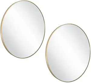Design House Kenna Round Wall Accent Mirror – 28-Inch, Modern Metal Framed – Living Room, Bedroom, Bathroom Vanity Mirror – Gold – 2-Pack, 590026
