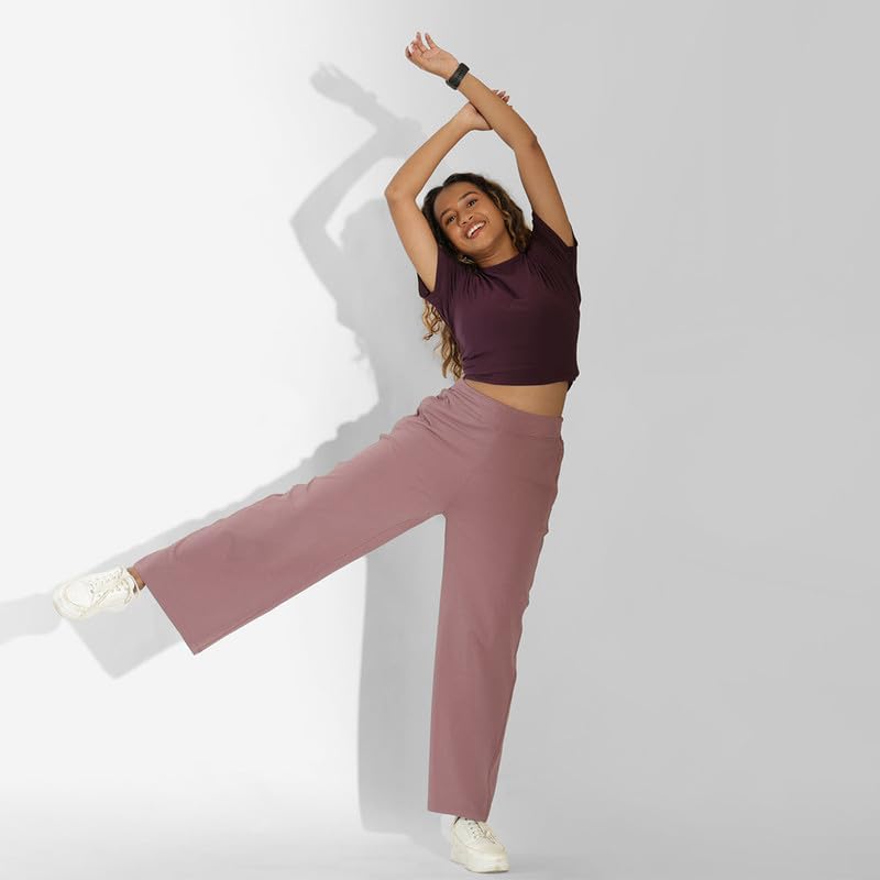 Image of BlissClub Women AM PM Cotton Wide Leg Pants | Wide Waistband | High Rise | Drawstring | 2 Pockets