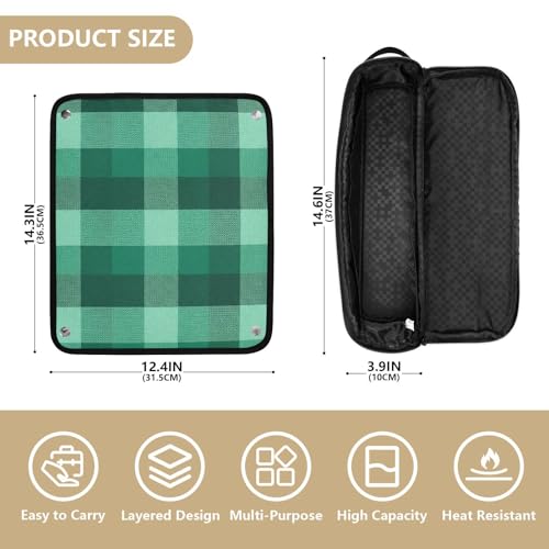 GuoChe Hair Tool Travel Bag para Mujeres y Tapete Resistente al Calor con Patrón de Cuadros Verde miniatura 4