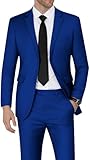 WEEN CHARM Men's Suits Slim Fit 2 Piece Wedding Tuxedo Notch Lapel Groom Prom Party Solid Blazer Pants Suit Set Royal Blue