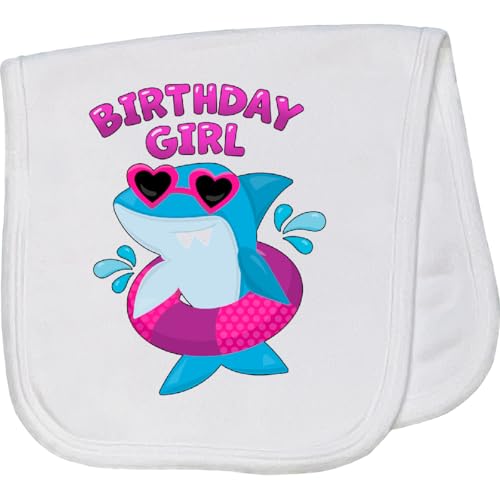 inktastic Birthday Girl- Shark Pool Party Baby Burp Cloth White 4594a