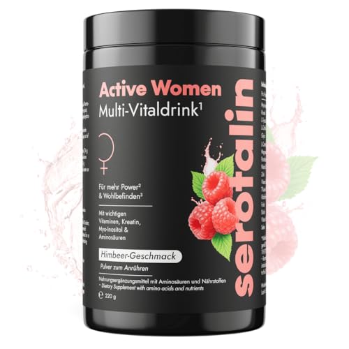 serotalin Active Women Multi-Vitaldrink für Frauen | Myo-Inositol Kreatin L-Tyrosin L-Citrullin Multivitamin Komplex Biotin Magnesium Zink & Selen | Zuckerfrei Vegan & Made in Germany