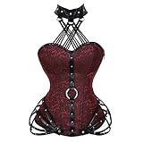 ZIXUN Women's Steel Boned Lace-up Corset Top Gothic Steampunk with Zipper Floral Black Lace Trim...