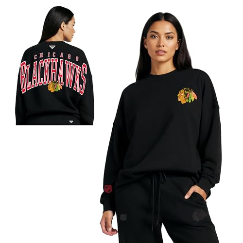 GAME 7 x NHL Women's Officially Licensed Long Sleeve Crew Neck Cotton T-Shirt Black