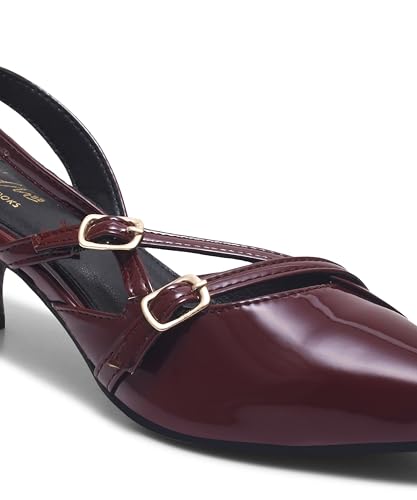Image of JM LOOKS Kitten Heels for Women Pointed Toe Pumps Low Heel Slingback Heels with Buckle Dress Shoes for Dating Party Working