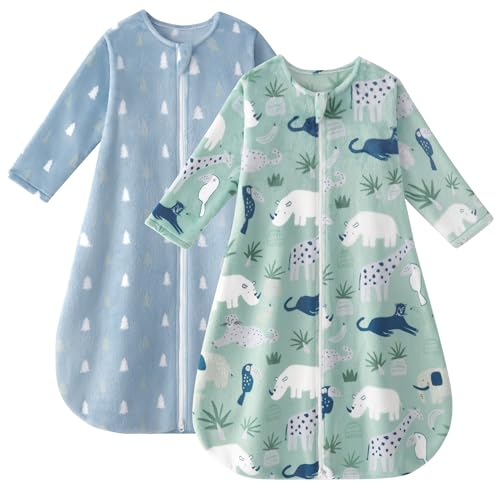 Yoofoss Baby Sleep Sack 6-12 Months, Long Sleeve Sleep Sack 1.5 Tog, Fleece Baby Wearable Blanket with 2-Way Zipper, Soft Warm