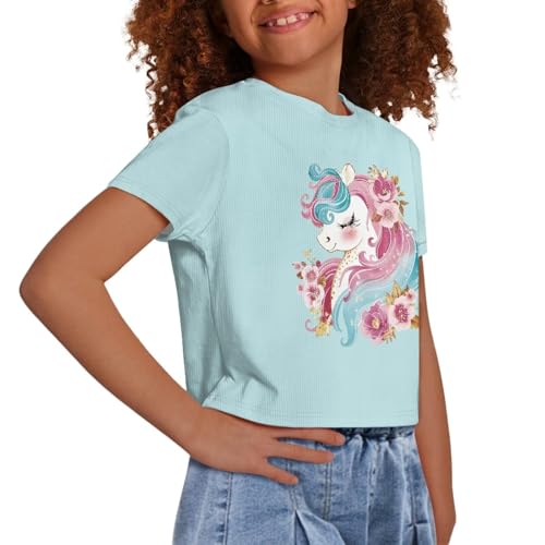 Image of Girls Fashion Crewneck Tee Shirts Casual Short Sleeve Crop Top Summer Outfits 5-14 Year