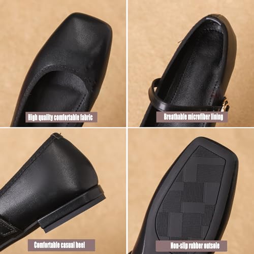 Women's Vintage Leather Flat Mary Jane Shoes,Fashion Square Toe Casual Slip-on Ballet Flats,Comfortable Non-Slip Party Wedding Dress Shoes3