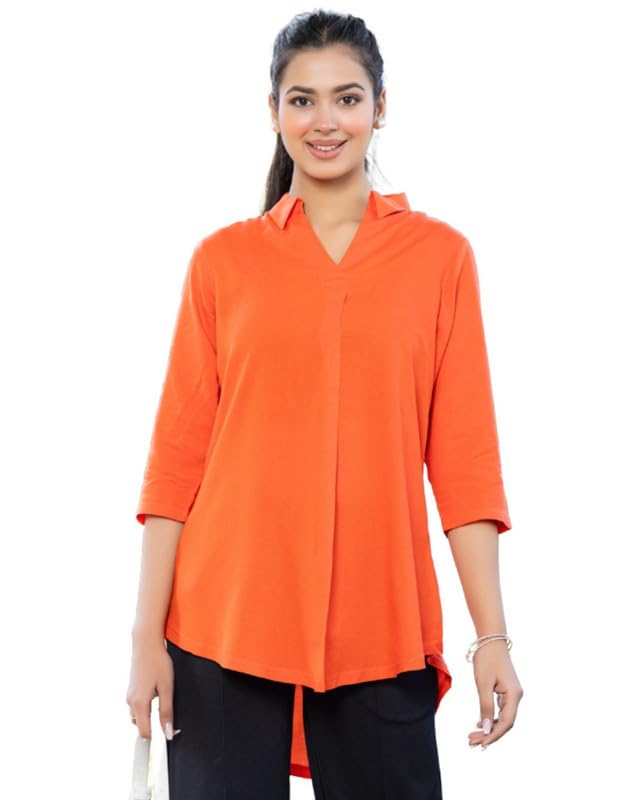 Image of Mlada Rayon Flare Top for Women | 3 /4th Sleeve Regular Fit and Flare Top | Women Office Tops Tunic | Western Long Shirt Top for Women | Shirt Collar Top for Women | Rayon Tunic Tops for Women Western