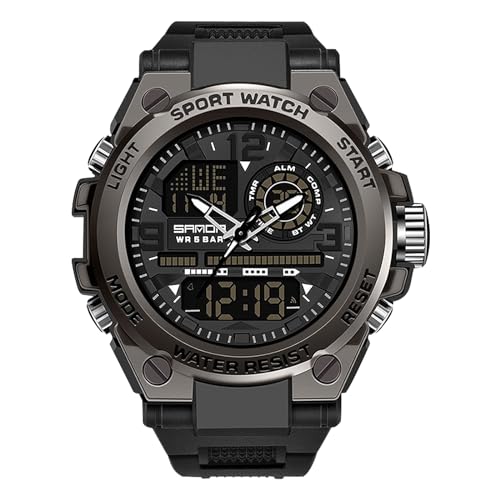 kieyeeno Reloj deportivo digital para hombre, 50 m, impermeable, LED con cronómetro digital, reloj casual, alarma, fecha, a prueba de golpes, negro, Deportes