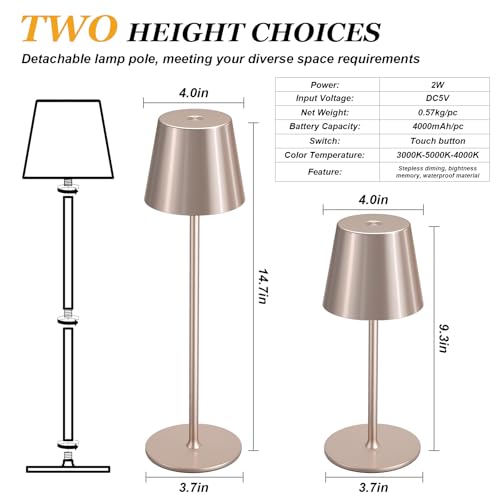 Image of Kakanuo Cordless Table Lamp Rechargeable - Antique White 2 Pack Battery Operated Lamp for Counter, 3 Color Stepless Dimming Wireless Lamp for Dining Kitchen, Outdoor Patio, Touch Control
