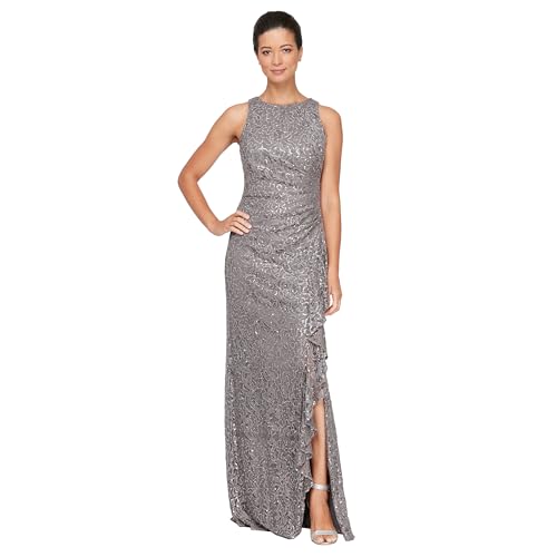 Image of Alex Evenings Women's Long Sleeveless Mother of the Bride Dress W /Cascade Ruffle & Front Slit (Petite and Regular Sizes)