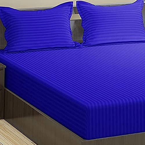 Image of Trance Home Linen 200 TC Pure Cotton Bedsheet Set of 4pcs-(1 King Size Fitted Sheet + 1 King Size Flat Sheet and 2 Pillow Covers,Ink Blue)