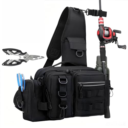 Mochila Transversal Masculina Impermeável, Bolsa de Pesca Compacta Oxford 600D, Mochila Pequena Leve e Resistente para Pesca, Camping, Caminhada, Viagem e Uso Diário