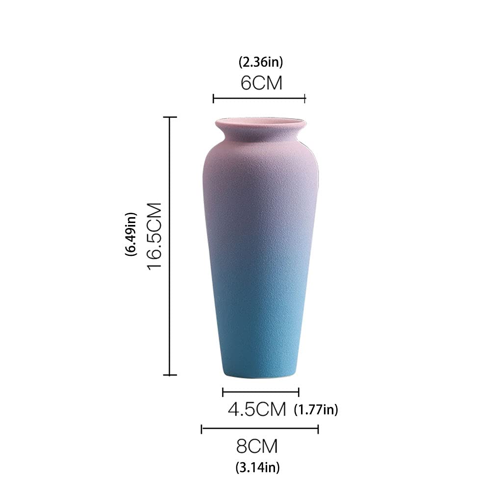 Generic Jarrón, Gradiente Frosted Ceramic Jarrón Mesa de Café de Casa Oficina Ornamento de Escritorio Jarrón de Cuello Estrecho Jarrón de Boca Pequeña/Azul/8 * 6 * 16,5 cm