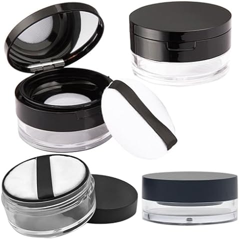 1 Pcs 20g(0.7 oz) And 1 Pcs 10g(0.33 oz) No Leaks Empty Reusable Plastic Loose Powder Container,Sponge Powder Puff,Elasticated Net Sifter,DIY Foundation Makeup Tool (2 Cases) Cover