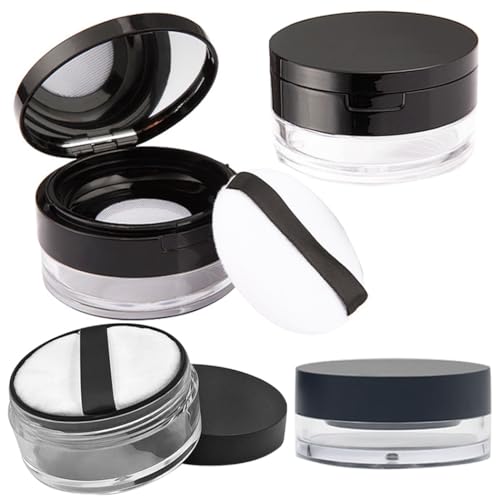UARUOGP 1 Pcs 20g(0.7 oz) And 1 Pcs 10g(0.33 oz) No Leaks Empty Reusable Plastic Loose Powder Container,Sponge Powder Puff,Elasticated Net Sifter,DIY Foundation Makeup Tool (2 Cases)
