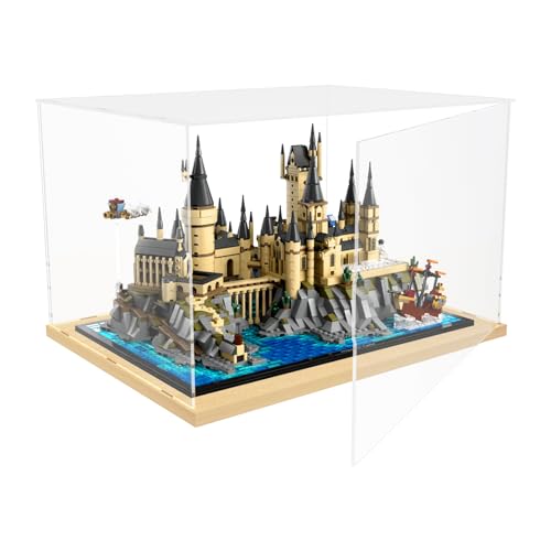 Image of Choowin Acrylic Display Case for Lego Hogwarts Castle 76419 for Lego Himeji Castle 21060, Thickened Clear Acrylic Display Cases for Collectibles, Assemble Dustproof Display Box with Door, Wood