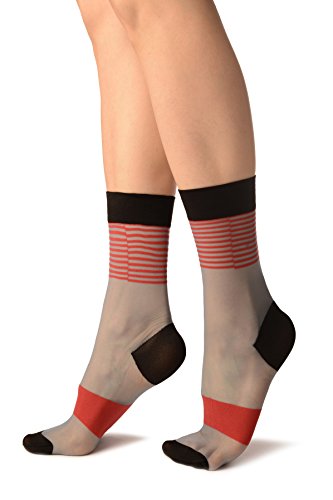 LissKiss Blue With Red Stripes Ankle High Socks - Socks3
