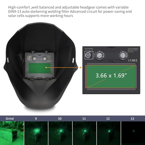 JALUWELD Automatik Schweißhelm Vollautomatik Schweißhelme Automatische Abdunkelung Solar Schweißmaske Großes sichtfeld für die Anwendungen Inkl.5 austauschbare Objektive