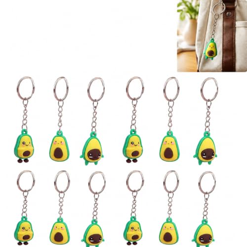 NUOM Porte-clés avocat en caoutchouc lot de 12 pièces, mignon et durable, accessoire pour clés, sac ou sac à dos, cadeau original pour anniversaire, Noël, Saint-Valentin ou fête
