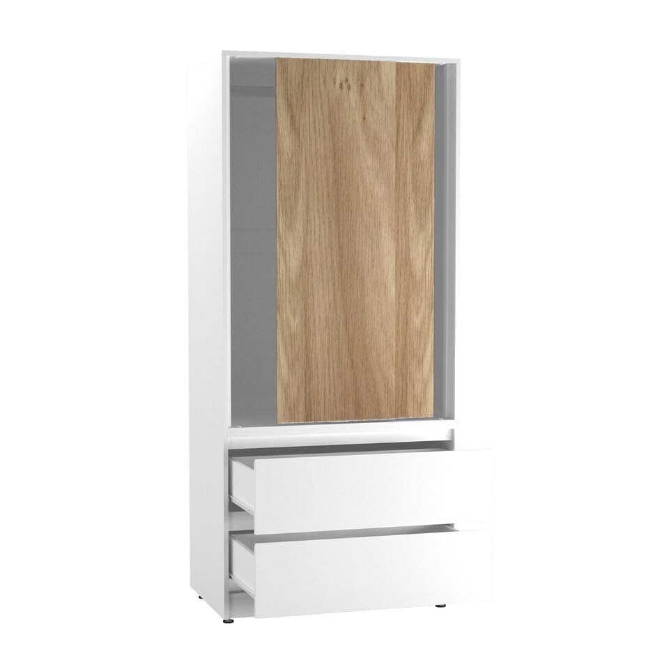 URBNLIVING 2-Door 2-Drawer Sliding Wardrobe, Modern Bedroom Storage Cupboard with Hanging Rail, Smooth Silent Sliding Doors, Adjustable Feet, Safety Wall Fixing and Mix or Match Carcass & Door Colours