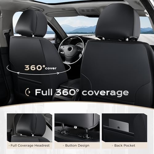 Image of Coverado Car Seat Covers Full Set, Waterproof Nappa Leather Seat Covers for Car, Car Seat Protector with Lumbar Support, Automotive Seat Covers Universal Fit for Most Cars SUV Trucks, (Black&Purple)