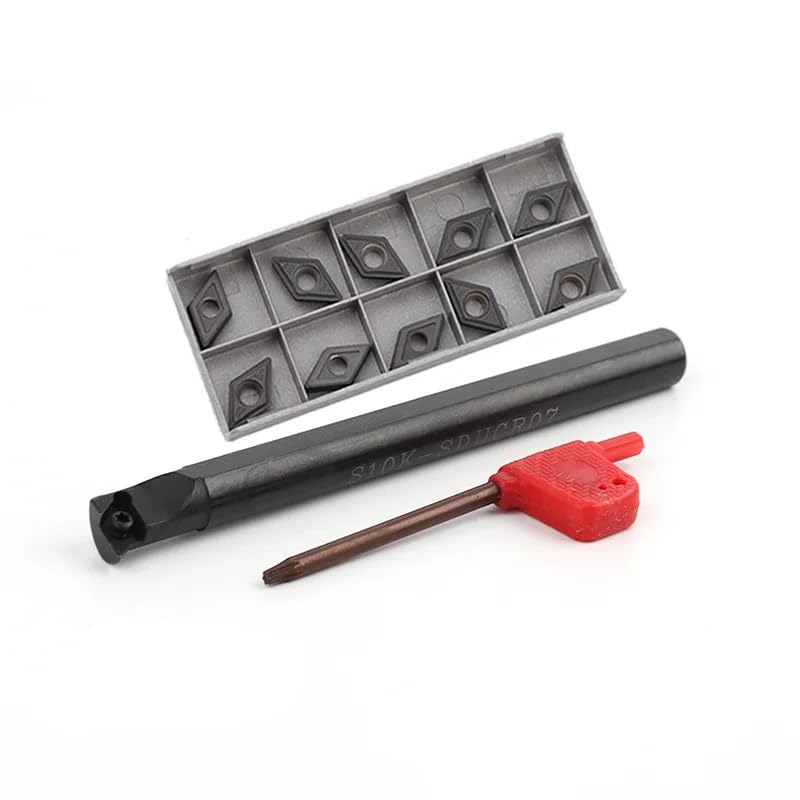 1pc S08K S10K SDUCR07 Lathe Tool Internal Turning Tool Holder with 10pcs DCMT070204 SM IC907 Carbide Inserts Cutter Tool Set(No Holder,DCMT070208-SM)