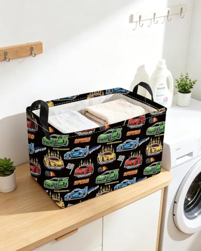 Image of Essme Rectangular Kids Baskets,Car Storage Box,Cute Basket for Kids with Handles for Room Decor, Book Bins,Shelf Basket.(Balck car