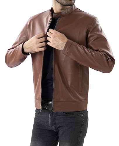 Image of Jild Classical Single Piece Lambskin Leather Jacket Men - Everyday Wear Snap Tab Collar Men's Motorcycle Leather Jacket