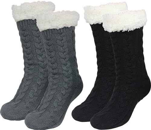 Slipper Socks for Women with Gripper - Winter Non Slip Thick Fuzzy Socks - Warm Cozy Christmas Gift