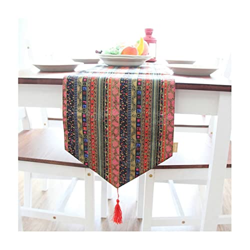 Chemin de table de Noël haut de gamme rayé lin et coton rouge WXKAGF