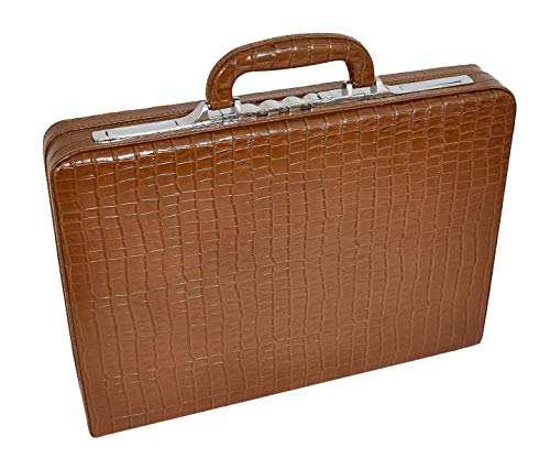 Sac porte-documents mince en cuir marron imprimé croc élégant avec double verrouillage de sécurité
