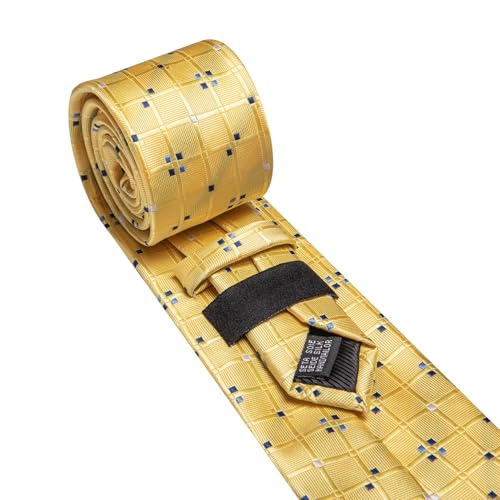 Image of Barry.Wang Plaid Ties Mens Silk Necktie and Tie Clip Checkered Tie for Wedding Party Business Formal