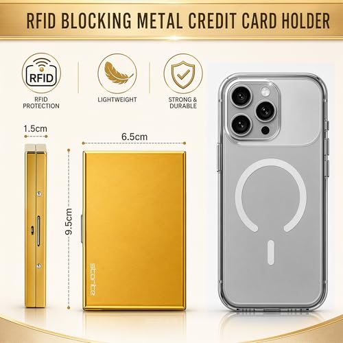 Image of Storite 6 Slots RFID Protected Metal Credit Card Holder Wallet for Men & Women - Golden - 9.6 x 6.6 x 1.3 cm