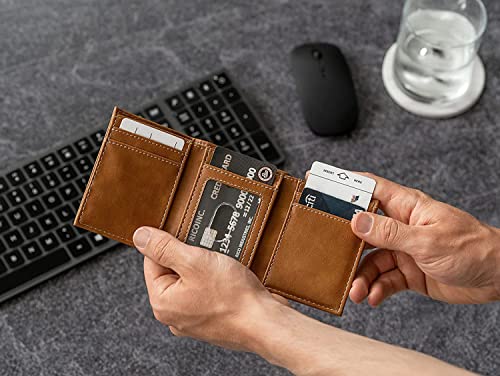 Image of Rico Industries NCAA Ohio State Buckeyes Trifold Wallet, Brown - Laser Engraved Vegan Leather, 6 Card Slots, ID Window