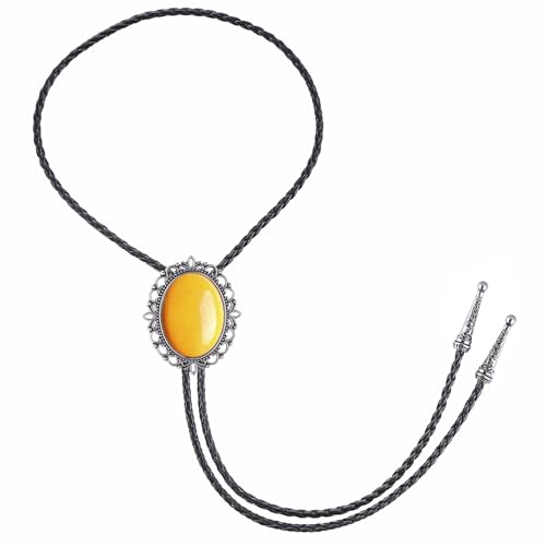 Image of Jeilwiy Bolo Tie for Men Real Stone Westwern Cowboy Ties Silver Bolos Women Leather Necktie Gift for Birthday Christmas